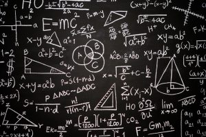 blackboard inscribed with scientific formulas calculations