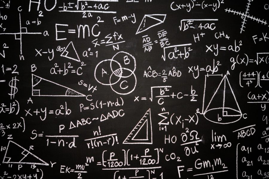blackboard inscribed with scientific formulas calculations